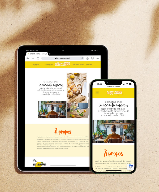 Tablette et smartphone avec le site internet de Lemonade agency